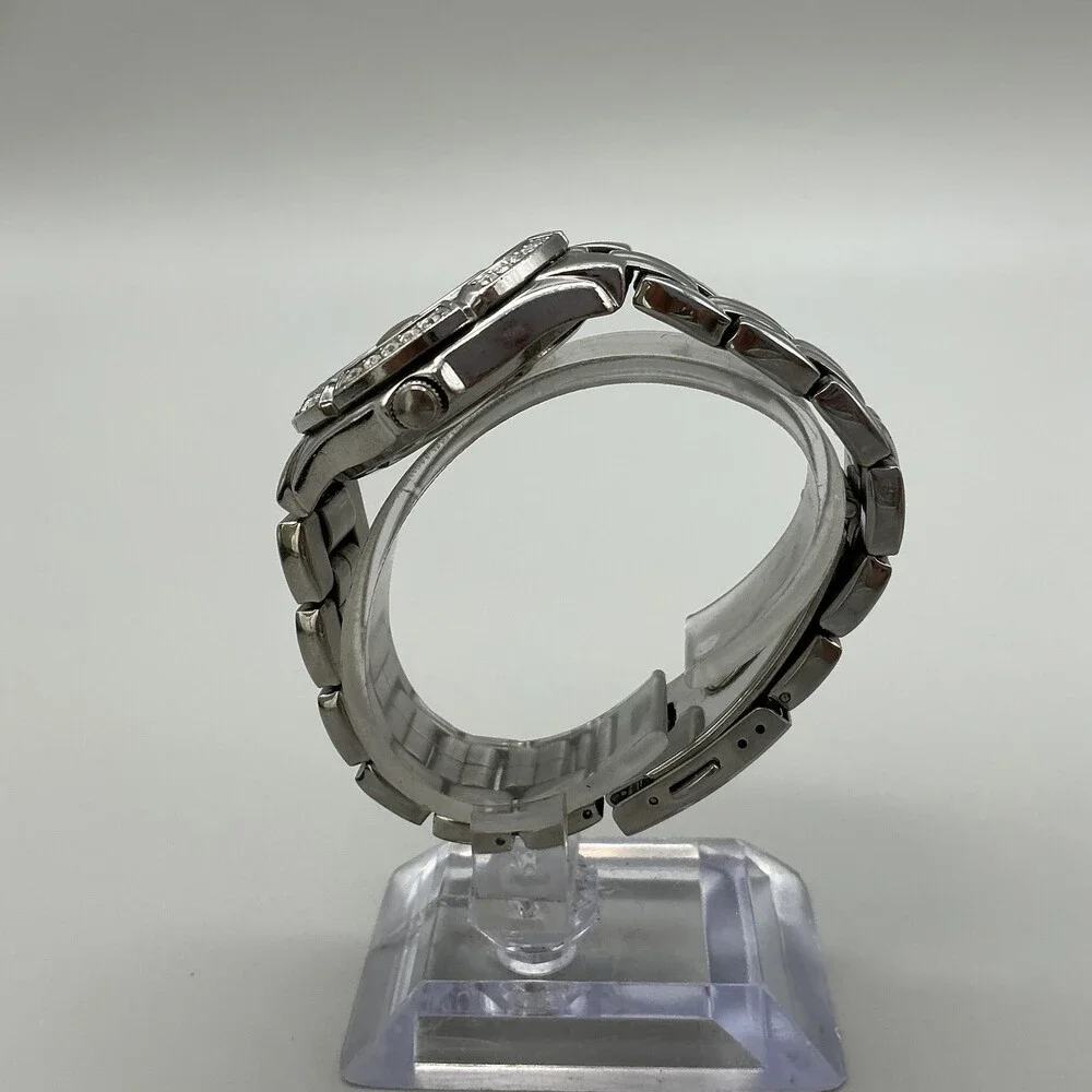 Guess Waterpro Womens Watch 35mm Silver Dial Crystal Bezel New Battery 6.25